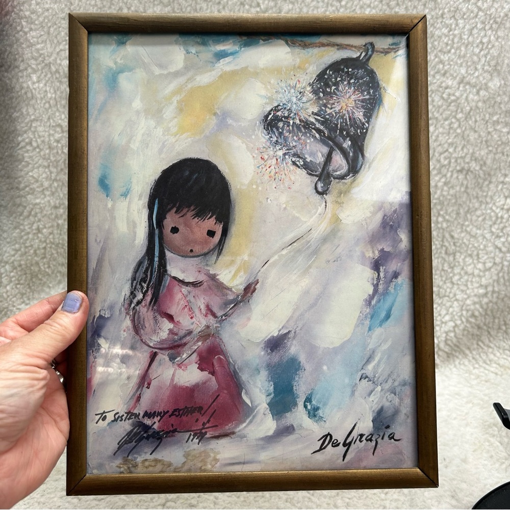 De Grazia signed print 1979 12.5" in glass frame personalized READ